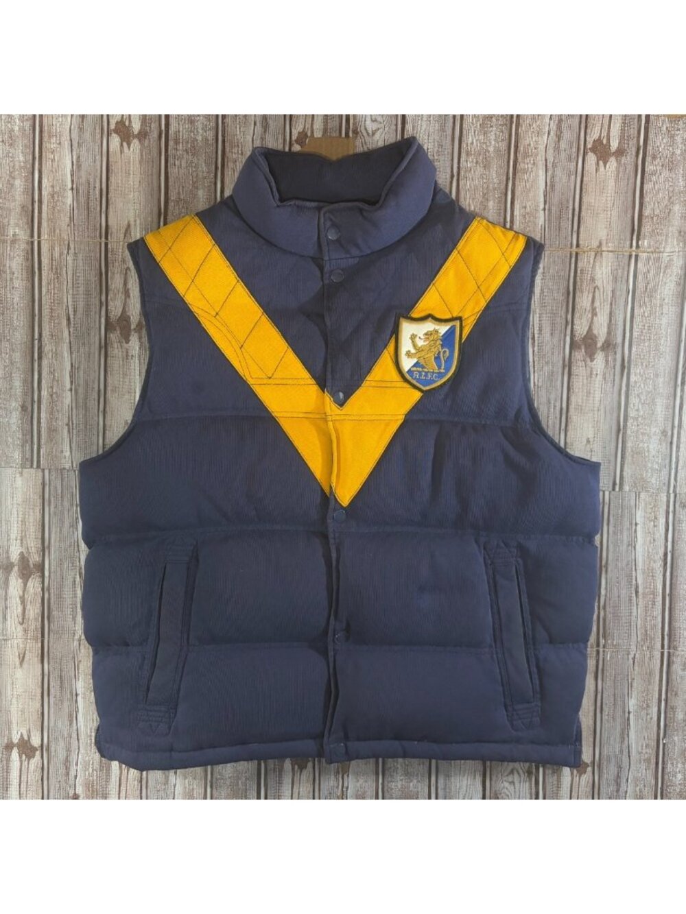Rugby Ralph Lauren patch "12" canvas Down  Vest size L color navy * RARE